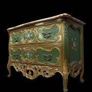 Commode sauteuse Vénitienne galbée style louis XV en bois doré et bois laqu