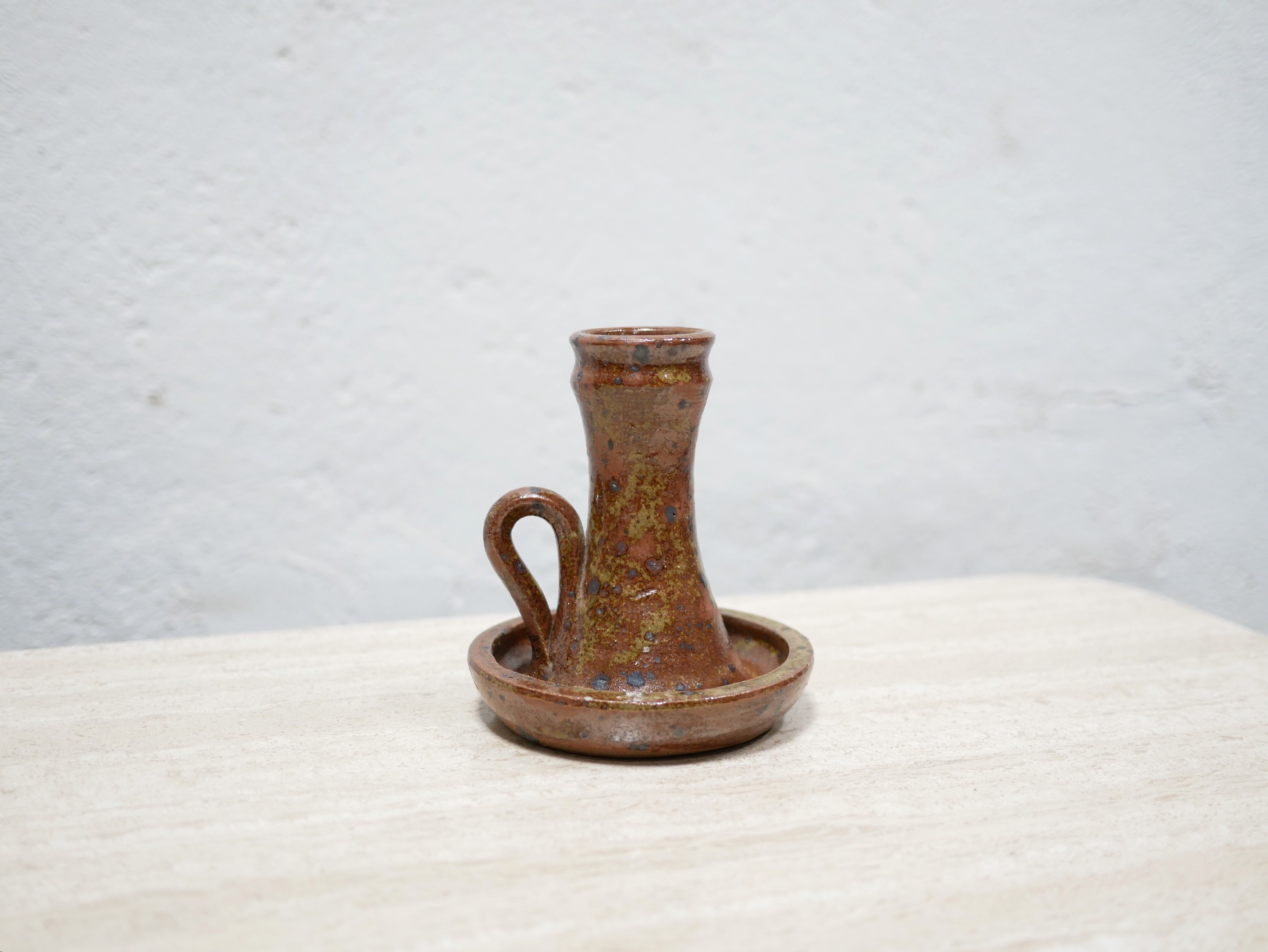 Vintage candle holder in pyrite stoneware