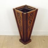 French antique oak tin-lined hand-carved umbrella stand with flower decoration.