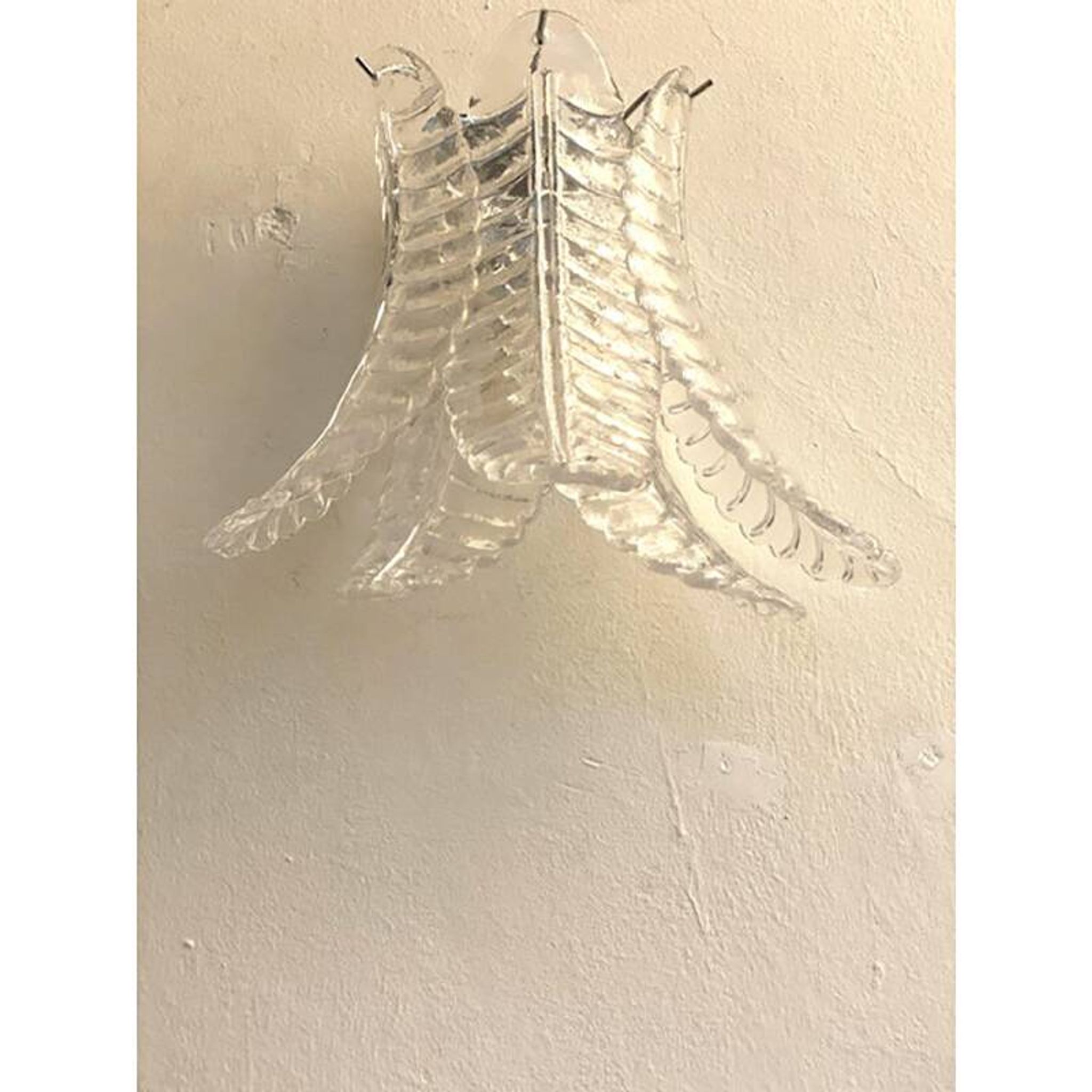 Set of Two Contemporary Italian Transparent “Felci” Murano Glass Wall Sconce