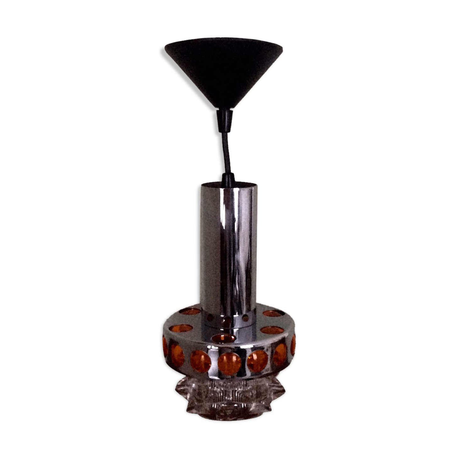 Hanging lamp chrome and glass, 1970