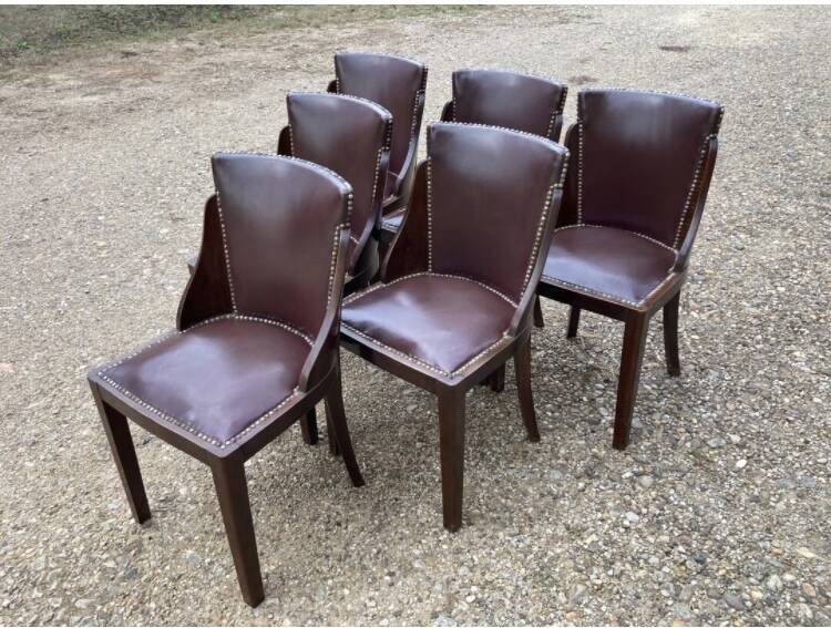 6 art deco chairs with leather seats