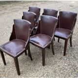 6 art deco chairs with leather seats