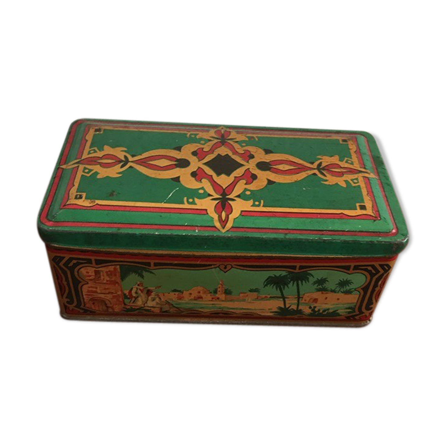 Ancient metal box with orientalist design