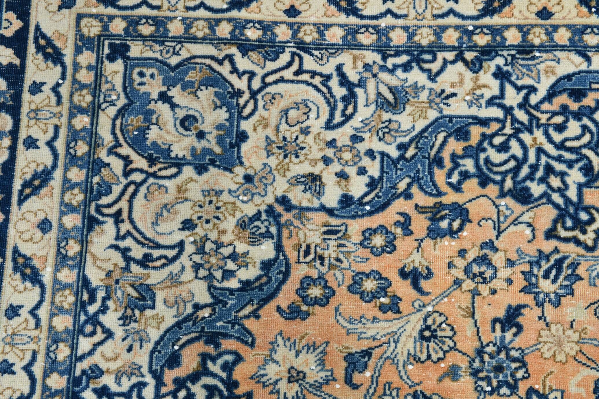 Tapis Persan Vintage Tissé Main, Motif Floral, Laine Beige & Bleu,301x414Cm