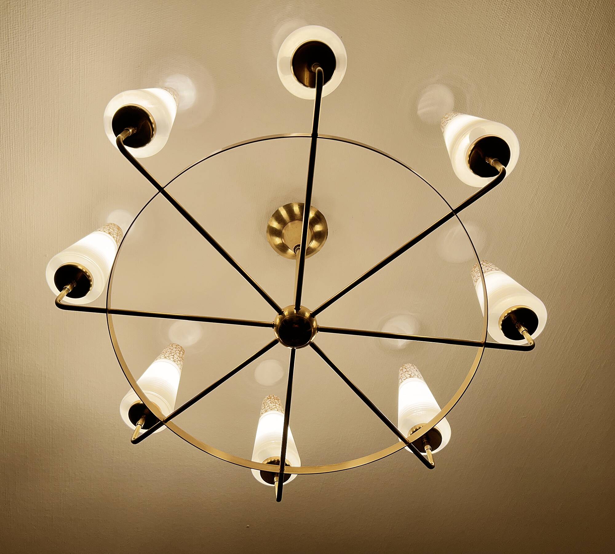 Large Vintage Italian Pendant Light, 1950s, Brass Glass
