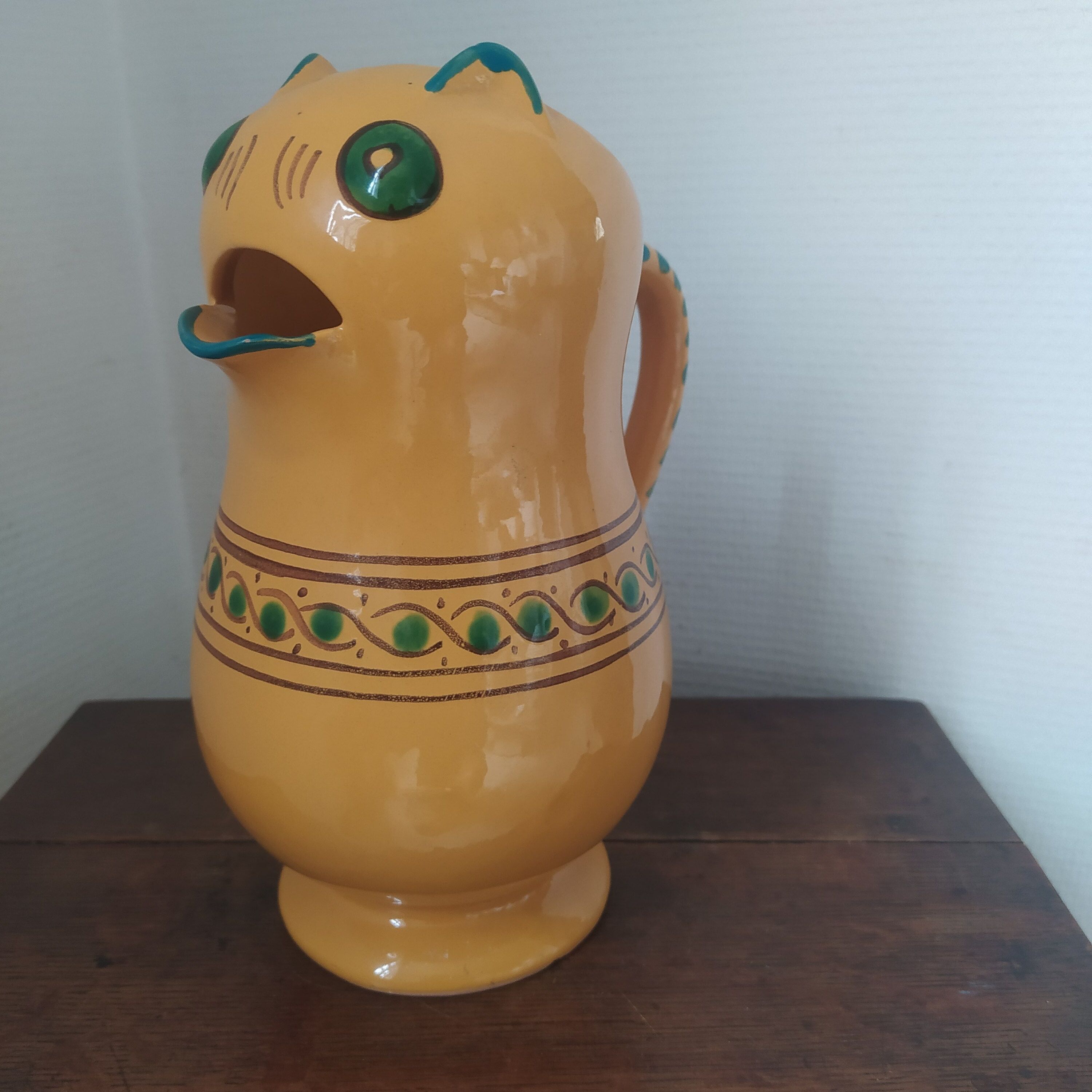 Provencal ceramic pitcher cat-shaped