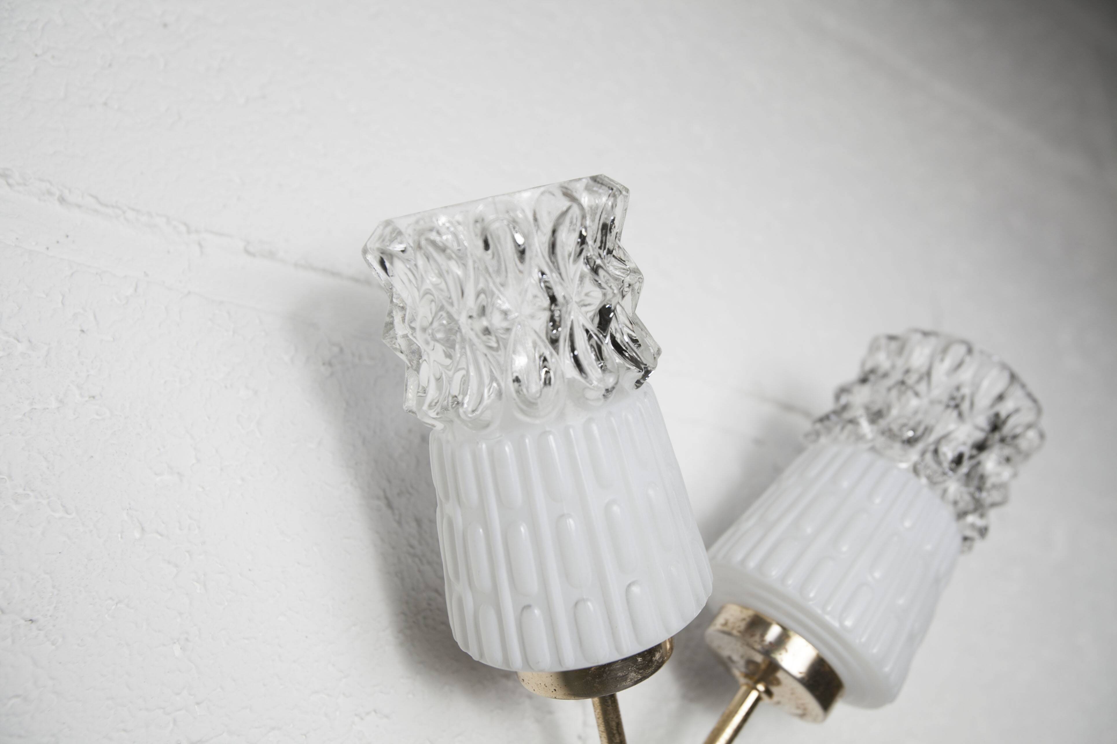 Pair of brass and glass wall lights 1960