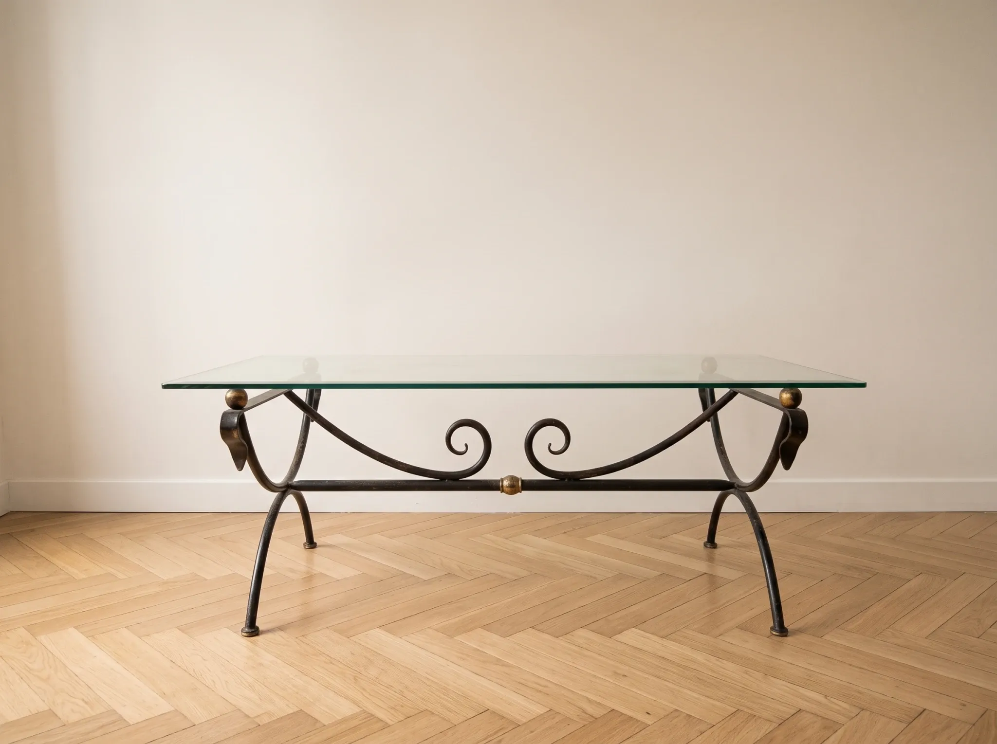 Classic coffee table in wrought iron and glass