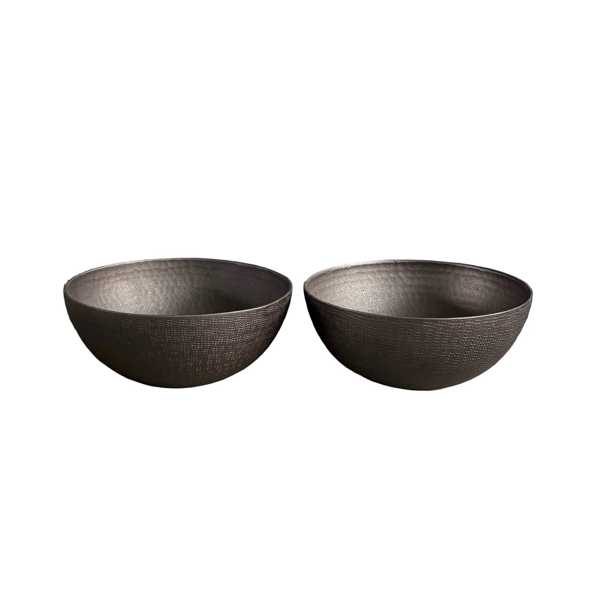 Pair of black lacquered metal catchall bowls