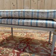 Pair of Louis XVI benches in lacquered and gilded wood