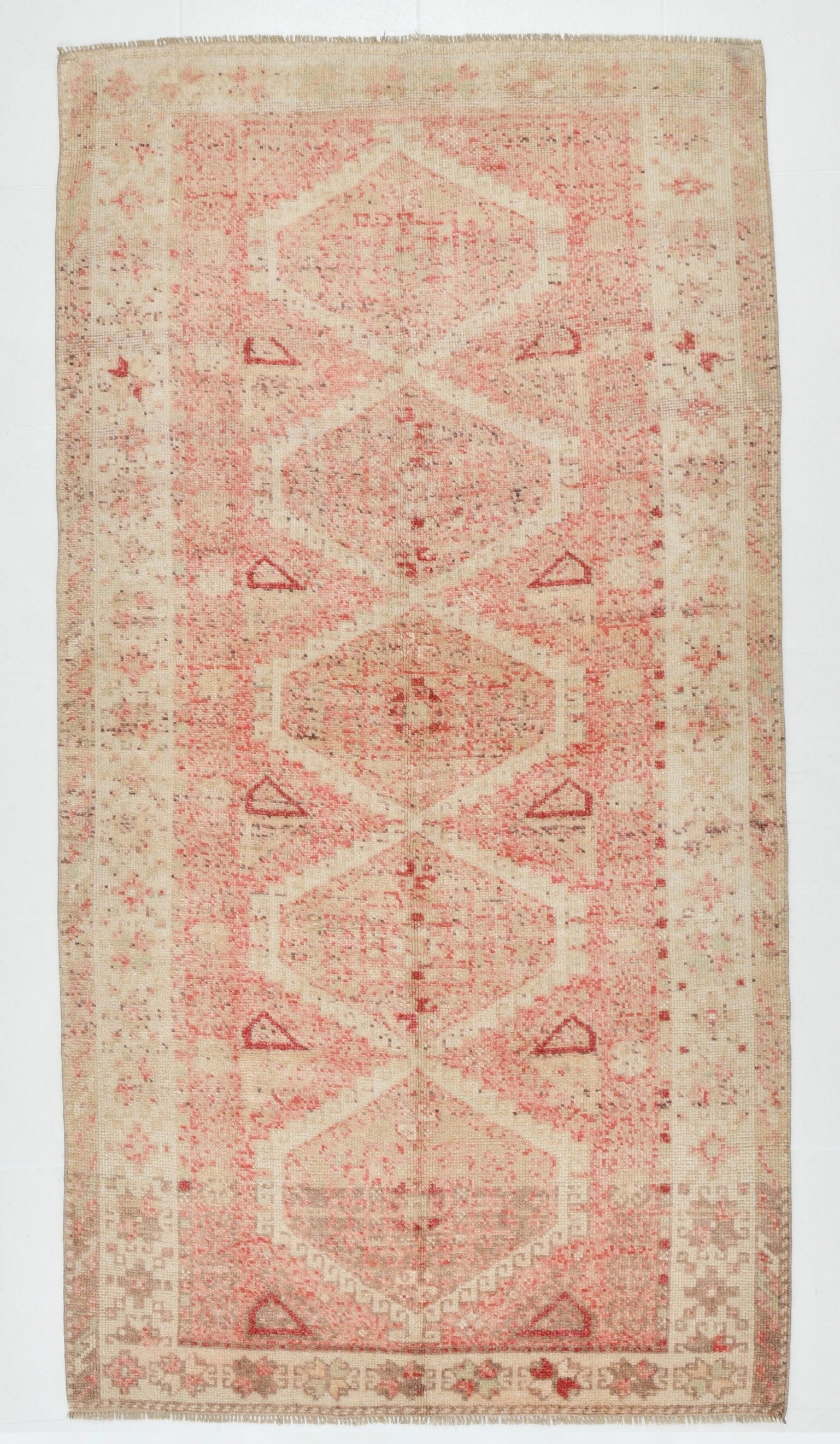 Geometric handmade oushak rug 226x121cm