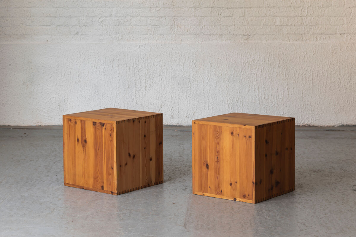Set of 2 pine cube cabinets in the style of ate van apeldoorn, dutch design, 1960’s