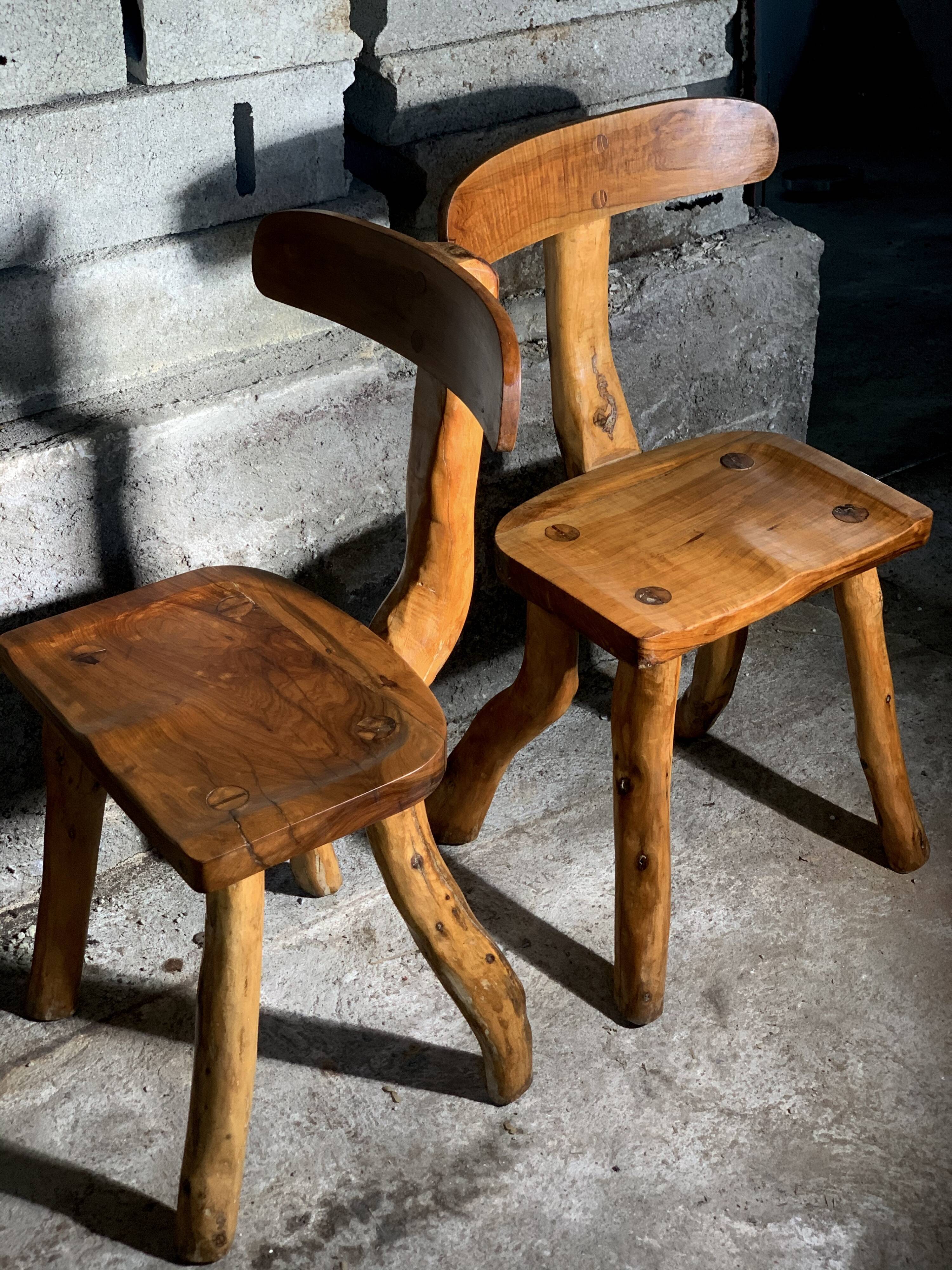 Pair of brutalist olive chairs