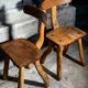 Pair of brutalist olive chairs