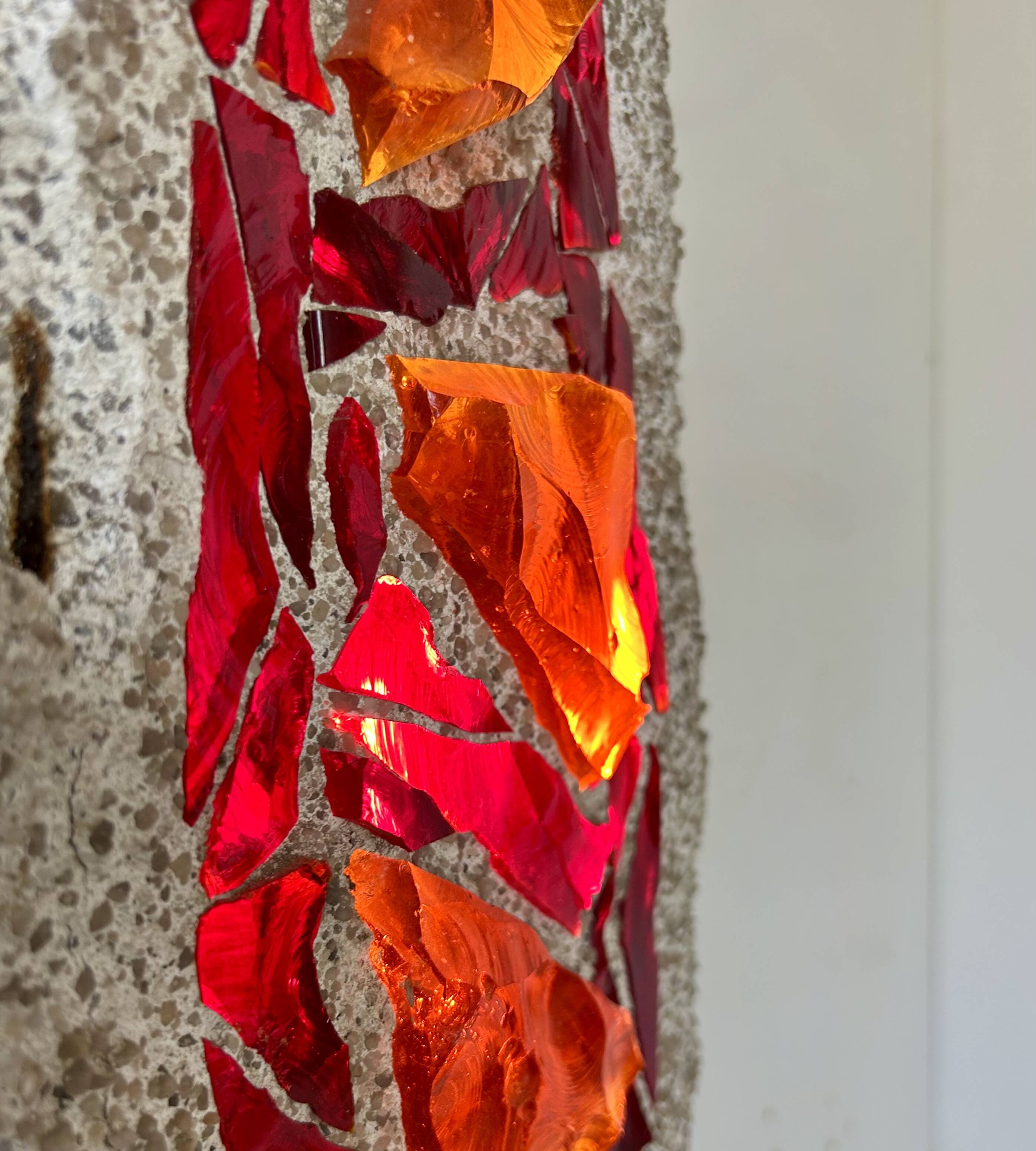 XL "stained glass" wall sconce, glass and cement, Sweden 1950