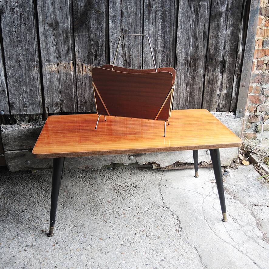 Antique wooden and brass magazine rack