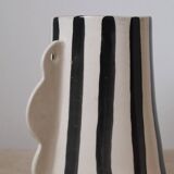 Black and white striped ceramic abstract vase