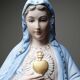 Grande Sainte Vierge au Sacré Coeur en biscuit polychrome ancienne