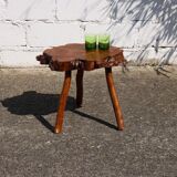 French Vintage Brutalist Tree Trunk Elm Wood Stool-Side Table-50s