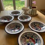 Set of 6 ethnic fish-patterned soup plates