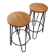 Pair of industrial style bar stools – Wooden seat & tapered legs