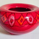 Vase tripode céramique à l'émail rouge vif vintage