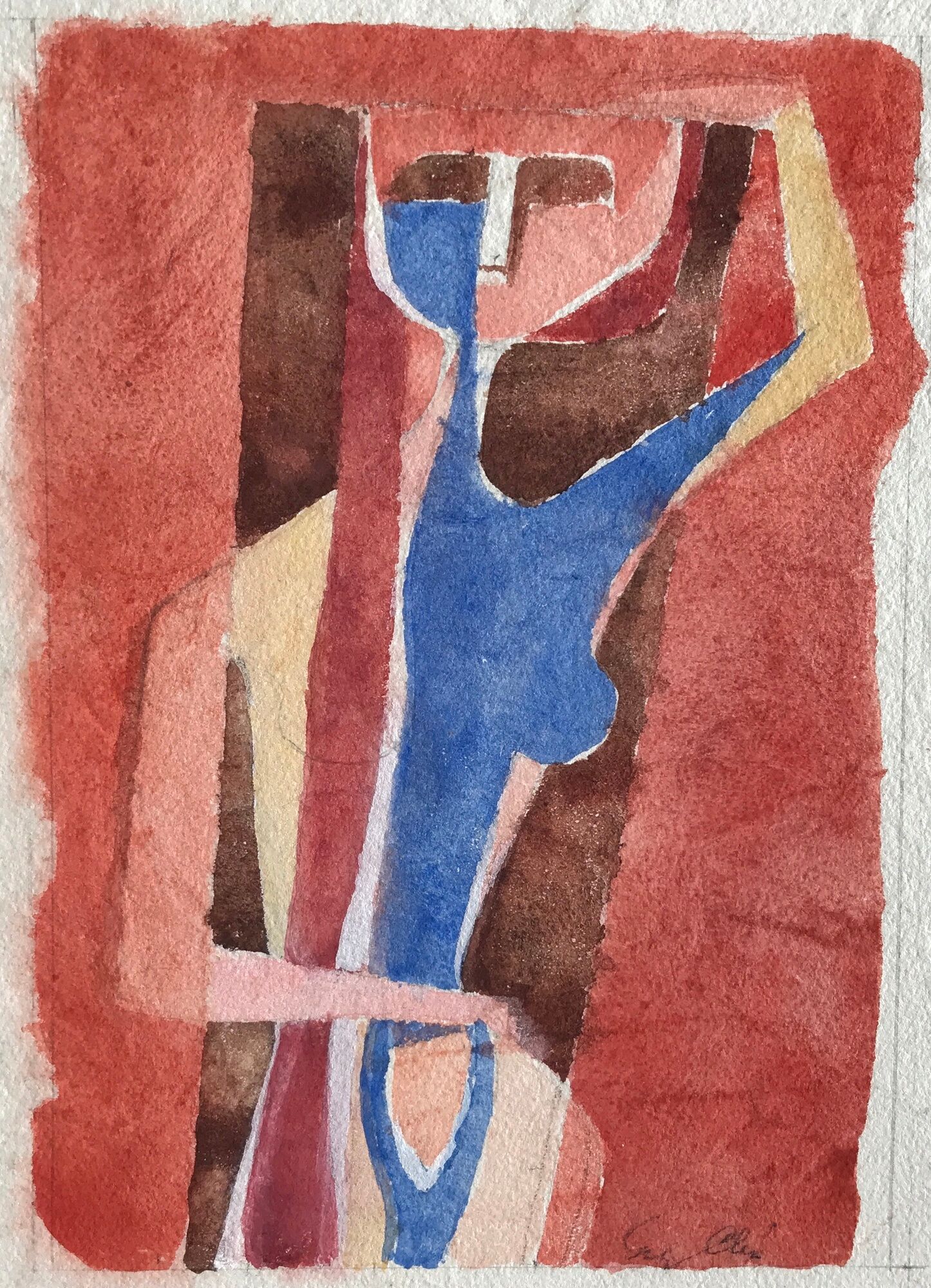 Yves Alix, Nude with raised arm, 1965. Watercolor on signed paper