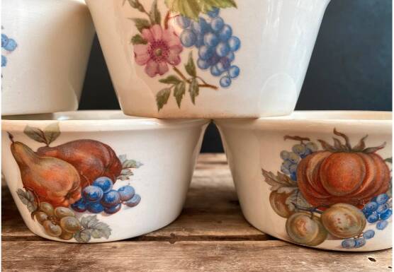Set of 5 Vintage Boch Frères Ramekins / Small Bowls - Fruit Decor