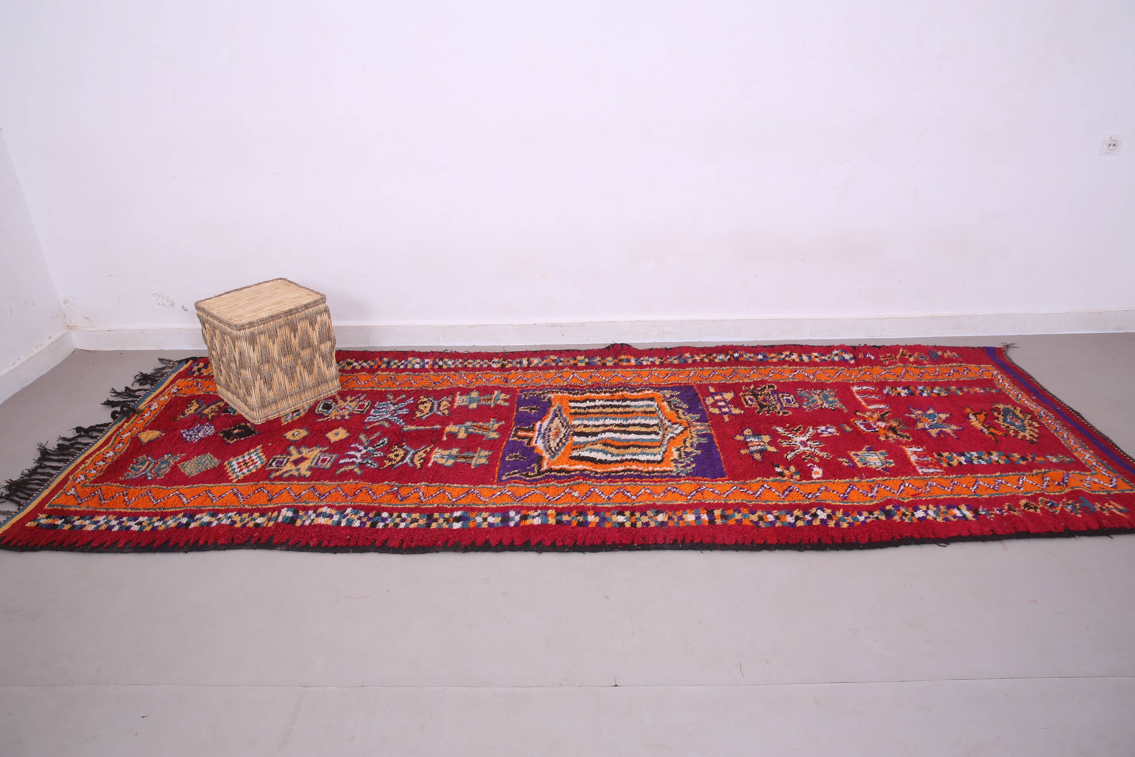 Red Vintage Moroccan Runner Rug 137 x 363 cm - Berber Wool Rug Hallway