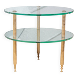 Vintage coffee table, round coffee table, glass table and mirror, 50s