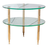 Table basse vintage, table basse ronde, table en verre et miroir, années 50
