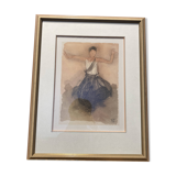 Framed watercolor, signed "M.R 44y"