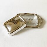 Old silver metal butter dish with fish lid