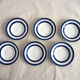 Series of 6 coffee cups in faience with blue stripes with saucers