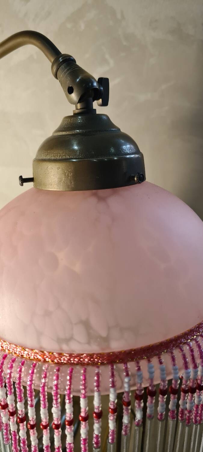 1920 lamp wood and bronze clichy glass 30x25