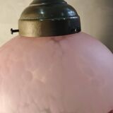 Lampe  1920 bois  et bronze  verre clichy   30x25
