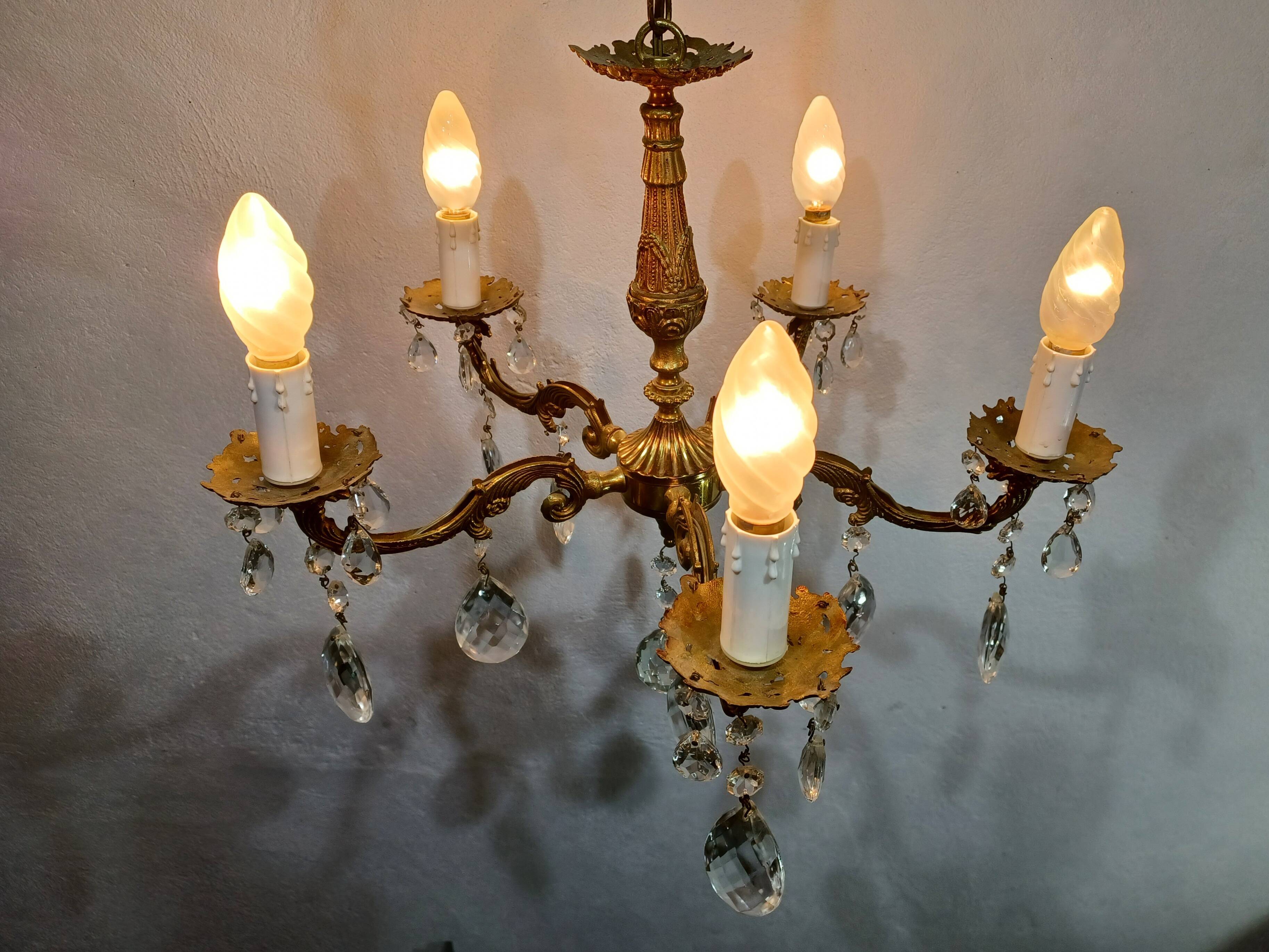 5-light Louis XV bronze and brass chandelier