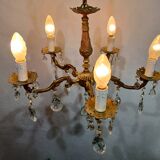 Lustre 5 lumières en bronze et laiton Louis XV