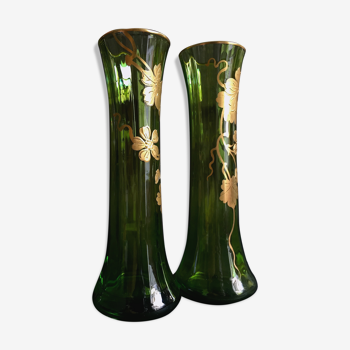 Soliflores green blown glass imperial empire style painted hand napoleon iii emerald and gold 1900 arti