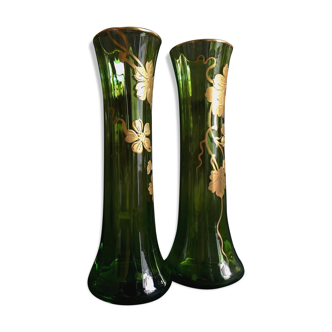 Soliflores green blown glass imperial empire style painted hand napoleon iii emerald and gold 1900 arti