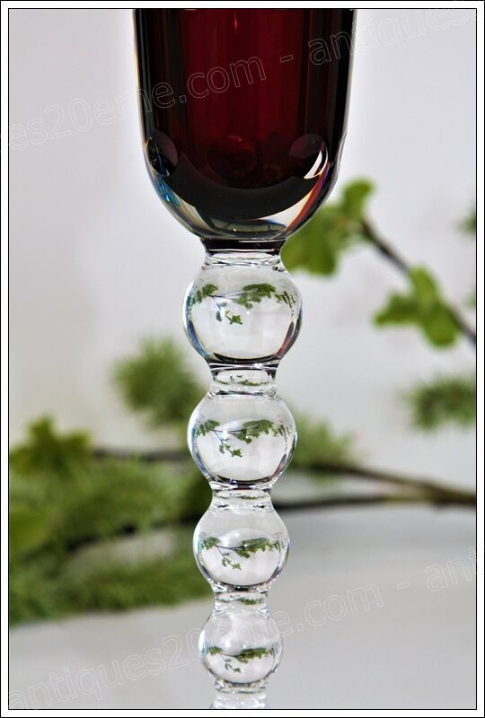 Model Bubbles series of 6 color St Louis Crystal champagne flutes