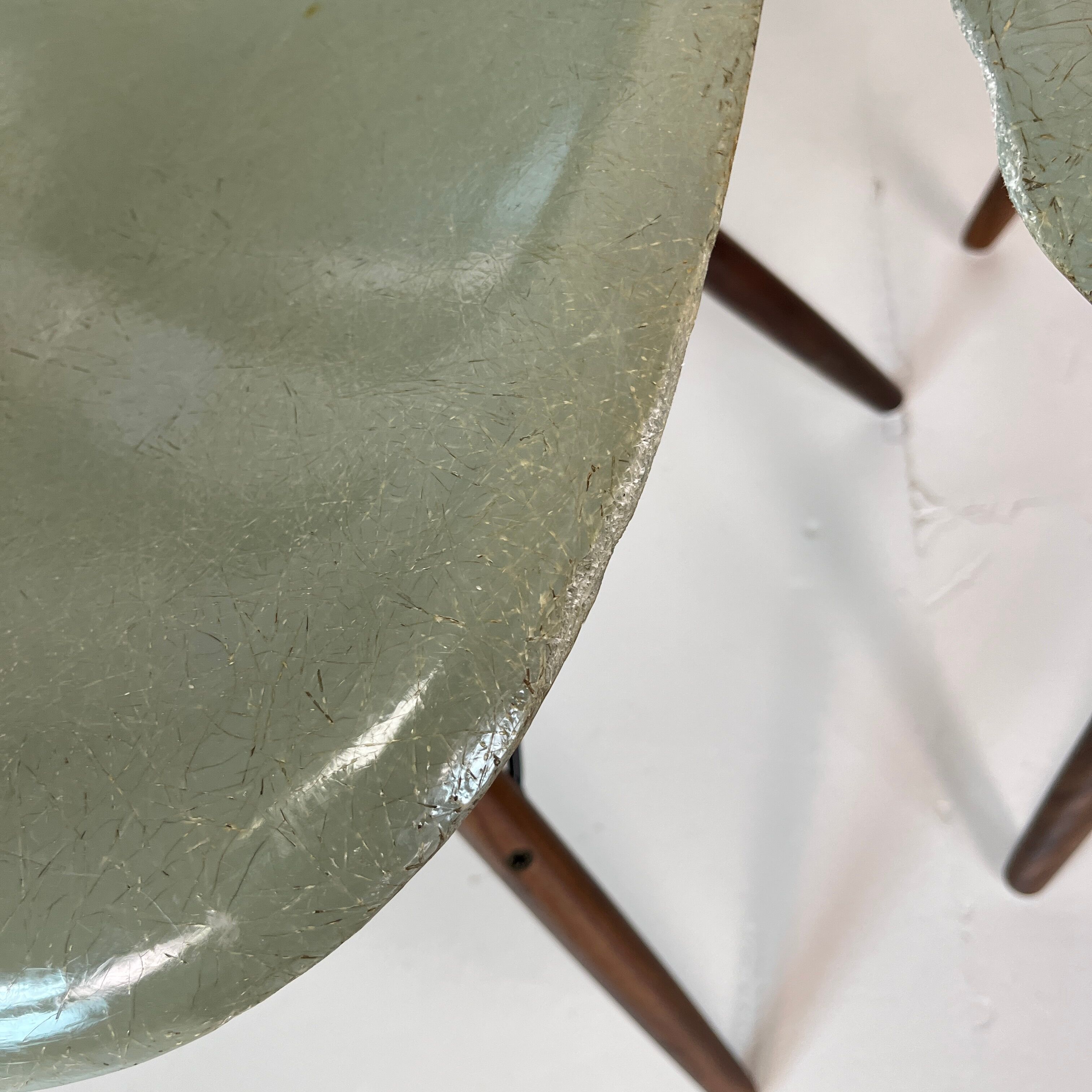 Eames Herman Miller DSW side chairs in seafoam green with imperfections