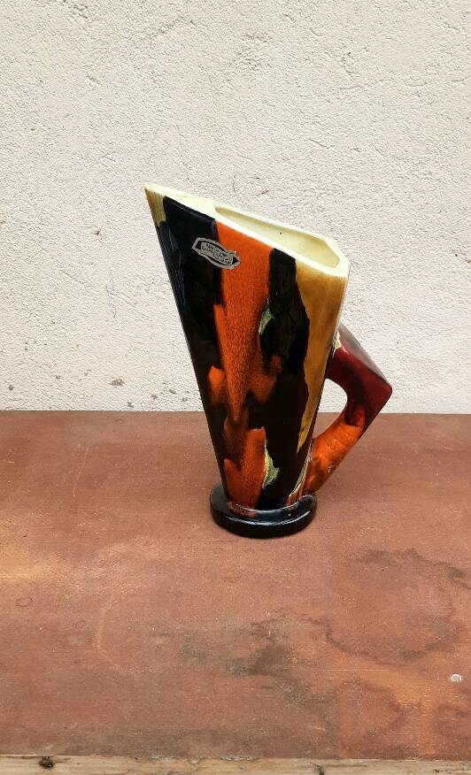 Cubist pitcher vase, Limoges enamels, 1950s