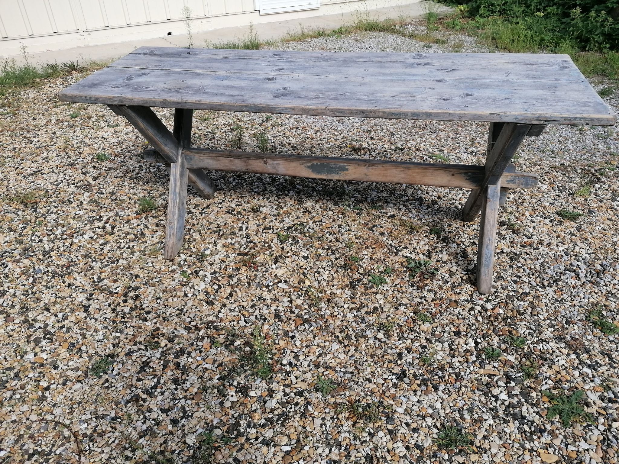 Table ferme  vintage en bois 2m, pieds en x