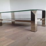 Chrome octagonal designer coffee table with glass and mirror tops