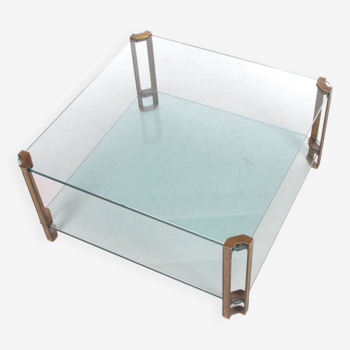 Peter Ghyczy T24D coffee table with brass legs and glass top