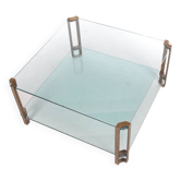 Table basse Peter Ghyczy T24D avec pieds en laiton et plateau en verre
