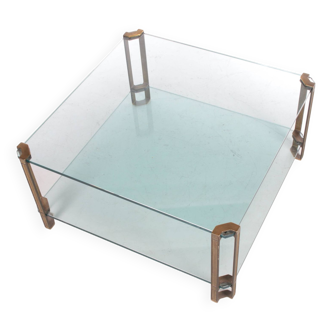Peter Ghyczy T24D coffee table with brass legs and glass top