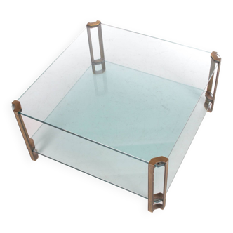 Table basse Peter Ghyczy T24D avec pieds en laiton et plateau en verre